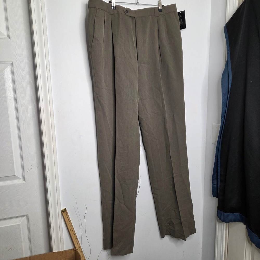Bill Blass Mens Canova II‎ Pleated Dress Pants Olive Taupe Tencel Size 40 NWT
